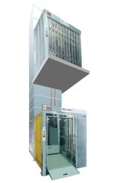建築基準法適用除外の、荷物用エレベーターよりも安価、短い工期で設置が可能なリフター垂直搬送機。