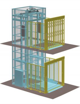 建築基準法適用除外の、荷物用エレベーターよりも安価、短い工期で設置が可能なリフター垂直搬送機。