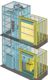 建築基準法適用除外の、モノの上下搬送に使用するリフター垂直搬送機の安全装置の説明